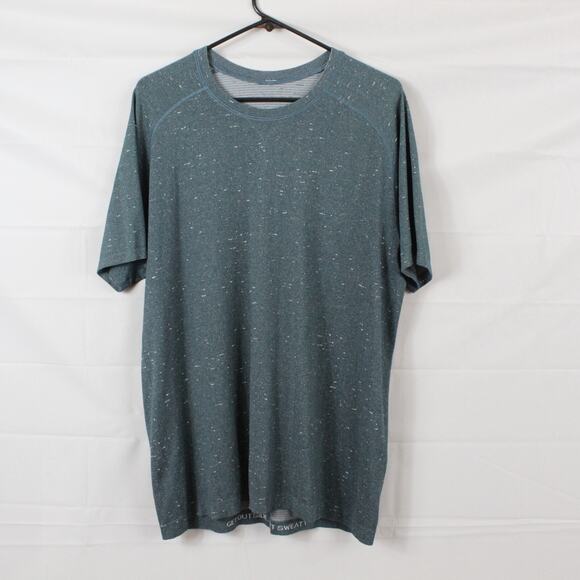 Lululemon Shirt Men Large Metal Vent Tech Short Sleeve T Shirt Green White Gym - Picture 1 of 9